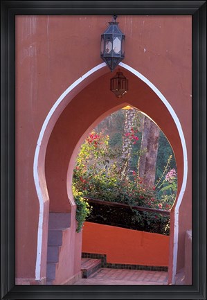 Framed Arched Door and Garden, Morocco Print