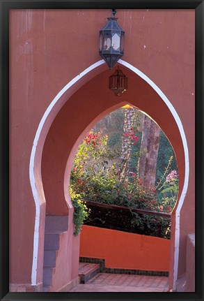 Framed Arched Door and Garden, Morocco Print