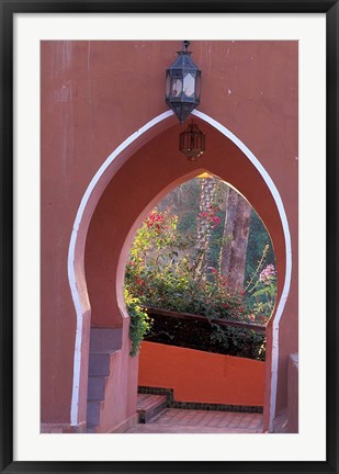 Framed Arched Door and Garden, Morocco Print