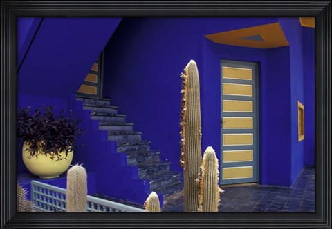 Framed Door and Plants in Jardin Majorelle, Marrakech, Morocco Print