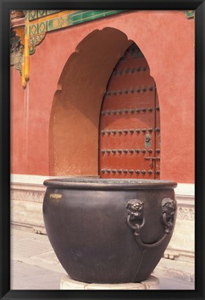 Framed Fire Kettle by Doorway of the Palace Museum, Beijing, China Print