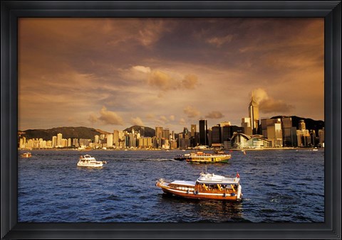Framed Boats in Victoria Harbor at Sunset, Hong Kong, China Print