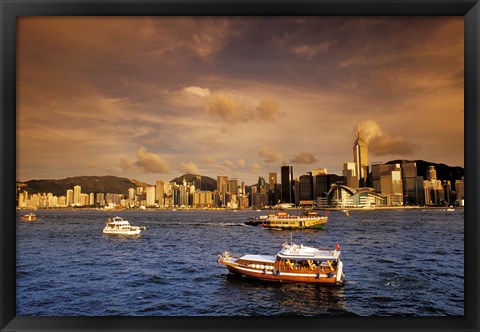 Framed Boats in Victoria Harbor at Sunset, Hong Kong, China Print