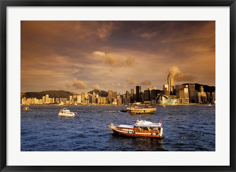 Framed Boats in Victoria Harbor at Sunset, Hong Kong, China Print