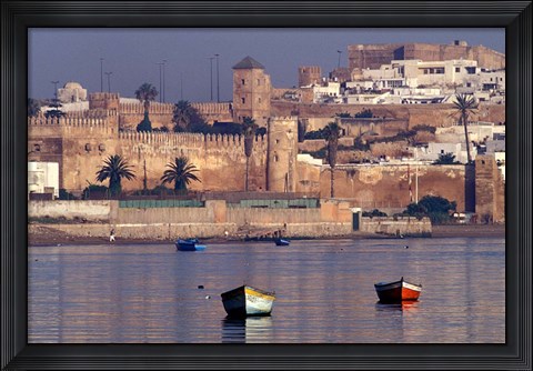 Framed Fishing Boats with 17th century Kasbah des Oudaias, Morocco Print