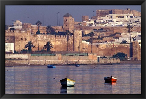 Framed Fishing Boats with 17th century Kasbah des Oudaias, Morocco Print