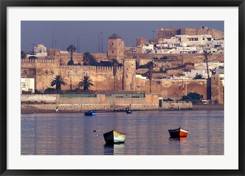 Framed Fishing Boats with 17th century Kasbah des Oudaias, Morocco Print