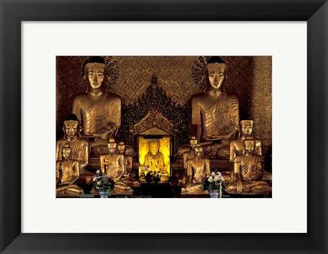 Framed Gilded Buddha Statues, Myanmar Print