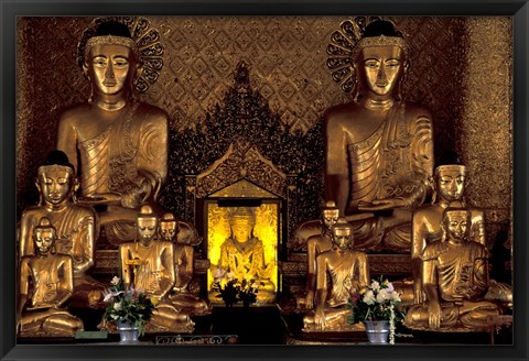 Framed Gilded Buddha Statues, Myanmar Print