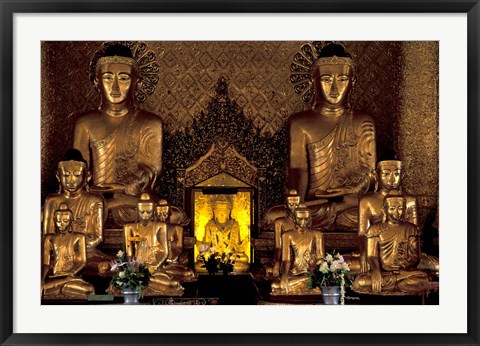 Framed Gilded Buddha Statues, Myanmar Print