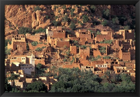 Framed Fortified Homes of Mud and Straw (Kasbahs) and Mosque, Morocco Print