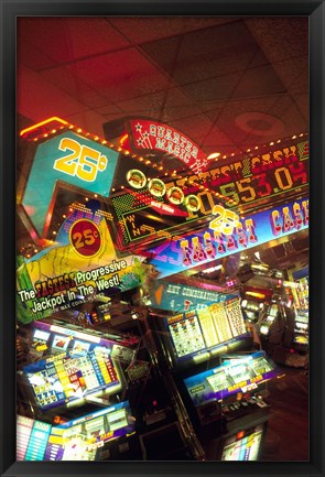 Framed Double exposure, casino signs, Reno, Nevada Print