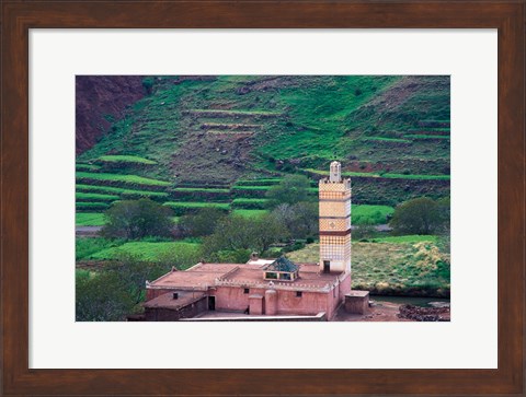 Framed Geometric Tilework on Mosque Minaret, Morocco Print