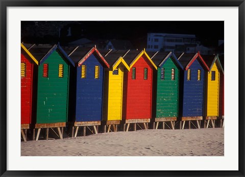 Framed Colorful Bathing Boxes, South Africa Print