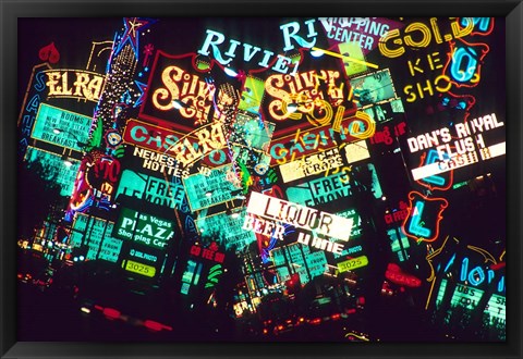 Framed Double exposure, casino signs, Las Vegas, Nevada. Print