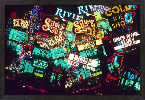 Framed Double exposure, casino signs, Las Vegas, Nevada. Print