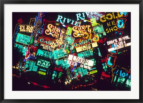 Framed Double exposure, casino signs, Las Vegas, Nevada. Print