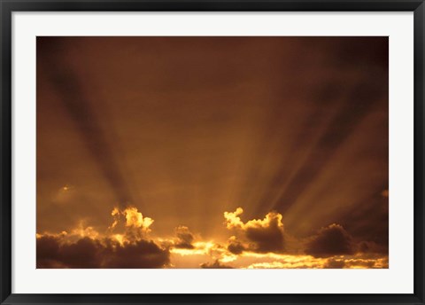 Framed Africa, Botswana. Dramatic sunbeams in the sky Print