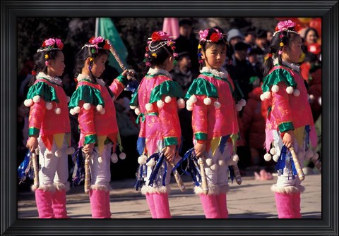 Framed Children&#39;s Performance Celebrating Chinese New Year, Beijing, China Print