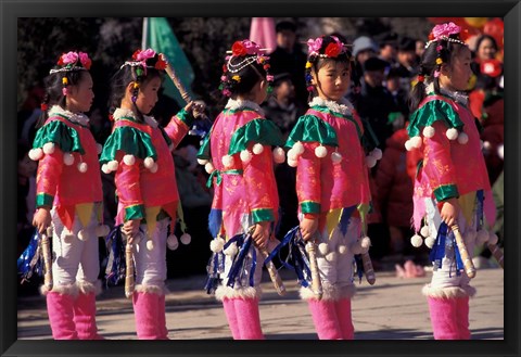 Framed Children&#39;s Performance Celebrating Chinese New Year, Beijing, China Print