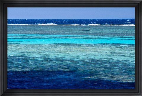 Framed Fisherman, Wooden Boat, Panorama Reef, Red Sea, Egypt Print