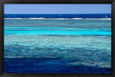 Framed Fisherman, Wooden Boat, Panorama Reef, Red Sea, Egypt Print