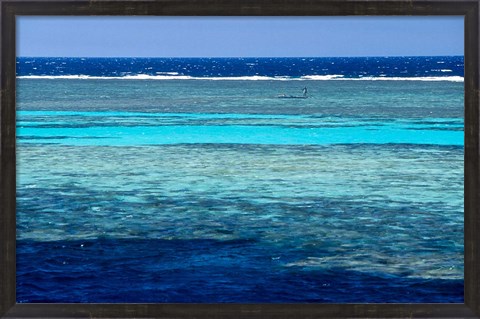 Framed Fisherman, Wooden Boat, Panorama Reef, Red Sea, Egypt Print