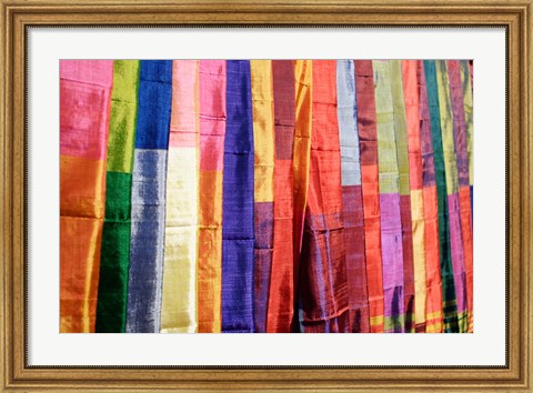 Framed Colorful Silk Scarves at Edfu Market, Egypt Print