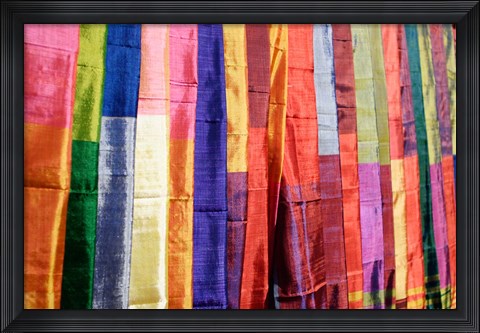 Framed Colorful Silk Scarves at Edfu Market, Egypt Print