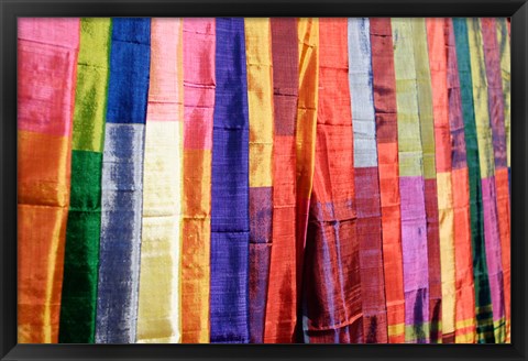 Framed Colorful Silk Scarves at Edfu Market, Egypt Print