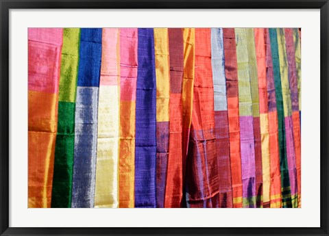 Framed Colorful Silk Scarves at Edfu Market, Egypt Print