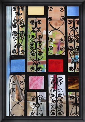 Framed Africa, Tanzania, Zanzibar, Stone Town. Stained glass and iron door. Print