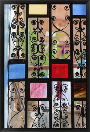 Framed Africa, Tanzania, Zanzibar, Stone Town. Stained glass and iron door. Print