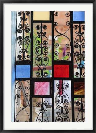 Framed Africa, Tanzania, Zanzibar, Stone Town. Stained glass and iron door. Print