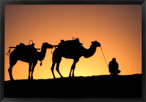 Framed Camel Caravan Silhouette at Dawn, Silk Road, China Print
