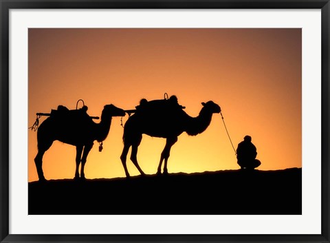 Framed Camel Caravan Silhouette at Dawn, Silk Road, China Print