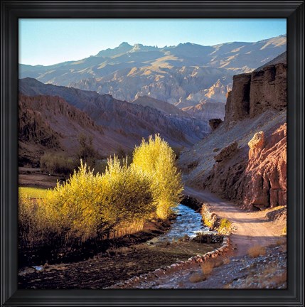 Framed Afghanistan, Bamian Valley, Dirt road and stream Print