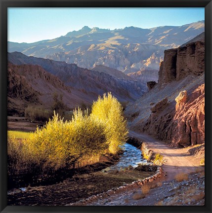 Framed Afghanistan, Bamian Valley, Dirt road and stream Print