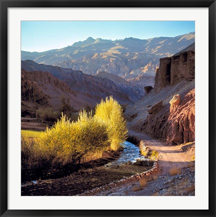 Framed Afghanistan, Bamian Valley, Dirt road and stream Print