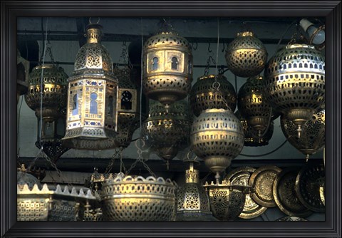 Framed Artwork of Moroccan Brass Lanterns, Casablanca, Morocco Print