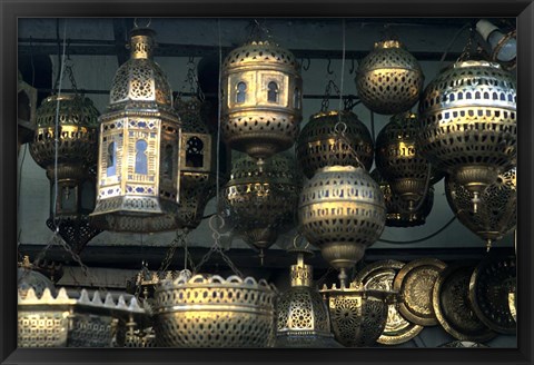 Framed Artwork of Moroccan Brass Lanterns, Casablanca, Morocco Print