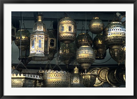 Framed Artwork of Moroccan Brass Lanterns, Casablanca, Morocco Print