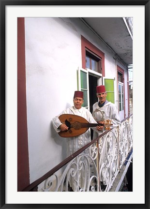 Framed Band with Ladud Guitar on Balcony, Tangier, Morocco Print