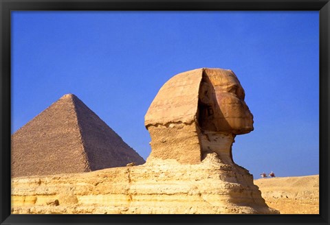 Framed Close-up of the Sphinx and Pyramids of Giza, Egypt Print
