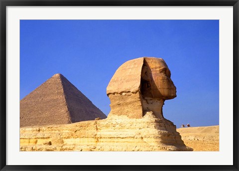 Framed Close-up of the Sphinx and Pyramids of Giza, Egypt Print