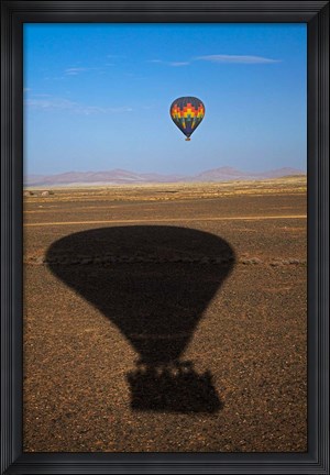 Framed Hot air balloon casting a shadow over Namib Desert, Sesriem, Namibia Print