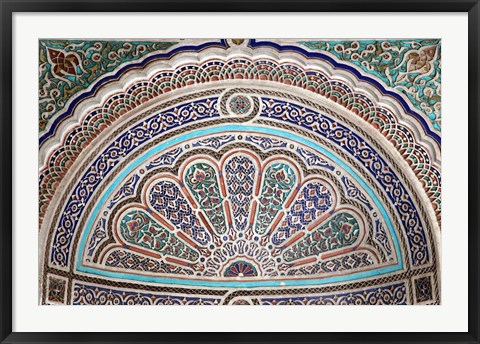 Framed Africa, Morocco, Marrakech. Painted stucco detail at El Bahia Palace. Print