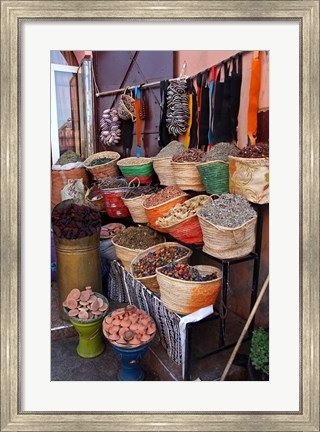 Framed Africa, Morocco, Marrakech. Spices of the mellah of Marrakech. Print