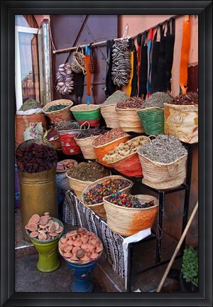 Framed Africa, Morocco, Marrakech. Spices of the mellah of Marrakech. Print