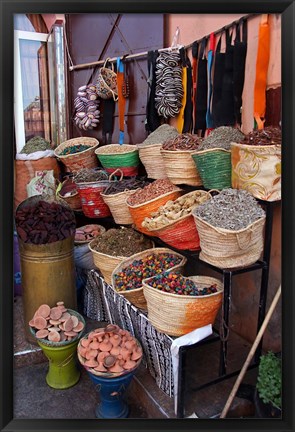 Framed Africa, Morocco, Marrakech. Spices of the mellah of Marrakech. Print